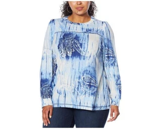 Sudadera DG2 de Diane Gilman "DG Downtime"" French Terry Mangas Puff Azul Pequeña - Imagen 1 de 2
