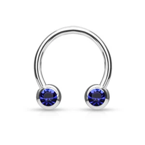 2 Pc Front CZ Horseshoe Nose Lip Tragus Helix Septum Nipple Ring Piercing 14G - Picture 1 of 11