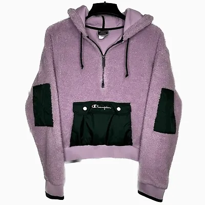 Champion For Urban Outfitters Sherpa Jacket 1/4 Zip Teddy Pullover Hoodie, Sz Sm • 45€