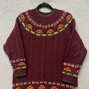 United Colors of Benetton Sweater Womens 46 Burgundy Wool Cable Knit Italy - Picture 1 of 9