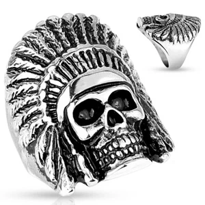 Ring Herren Totenkopf Indiander Biker Skull Gothic Punk Massiv Rocker Edelstahl - Bild 1 von 2
