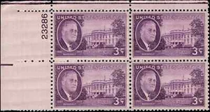 US Scott # 932, Franklin D. Roosevelt, Plate Block of 1945 3¢ Stamps, MNH - Picture 1 of 1