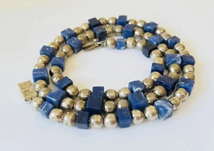 Schwere Vintage Taxco Mexiko Modernist Sterlingsilber Kugel Perle Sodalith Halskette - Bild 1 von 12