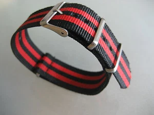 Correa de reloj nailon 20 mm negro rojo correa de paso hebilla de espina textil - Imagen 1 de 5