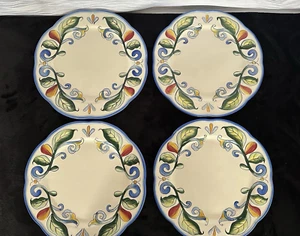 Fitz & Floyd Ricamo 11" Essteller 4er Set Handarbeit gewellter blauer Rand - Bild 1 von 13