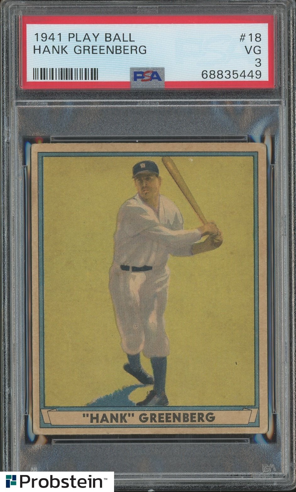 1941 Play Ball Playball #18 Hank Greenberg Detroit Tigers HOF PSA 3 VG