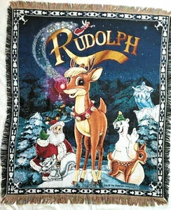 Manta tejida tapiz de reno Rudolph Santa Clarice Afghan 45x54 - Imagen 1 de 10