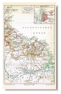 GUIANA GUYANA 1910 Original Antique Vintage Map South America Georgetown - Picture 1 of 8