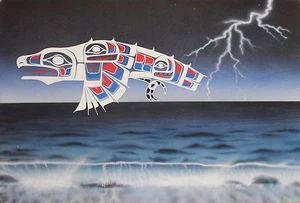 Ben Houstie Original Acrylic Painting Hand Signed Native White Raven 1993 - Foto 1 di 3