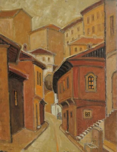 Pintura al óleo paisaje urbano firmada por Dimitrii Lyubenov (1947-) - Imagen 1 de 12