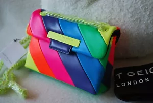 KURT GEIGER LONDON 100% Leather BRIXTON Neon Rainbow BAG 20x14cm BNWT - Picture 1 of 9