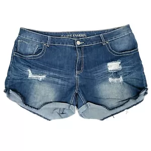 Almost Famous Womens Denim Shorts 22 Blue Cuffed Distressed Jeans Stretch - Picture 1 of 11