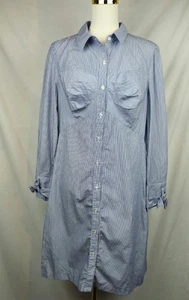 ECI New York Blue Dress Size 12 Blue & White Striped Nautical Classic Preppy - Picture 1 of 7