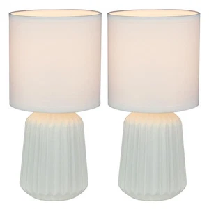 Set of 2 Modern White Ceramic 27cm Table Lamp Bedside Lights with White Shades - Picture 1 of 5