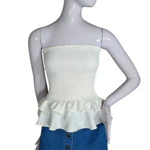 Love Tree Strapless Ruched Tube Top Ruffled at the Waist Size Medium White - Picture 1 of 7