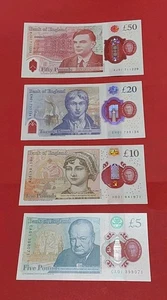 4er Set King Charles alle First Run Notes £50,, £20,, £10, £5, alle Juwel Unc  - Bild 1 von 2