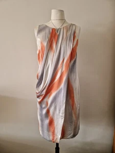 Principles 100% Silk Orange Silver Swirl Dress Rouched Gathered Summer. Size 12 - Picture 1 of 2
