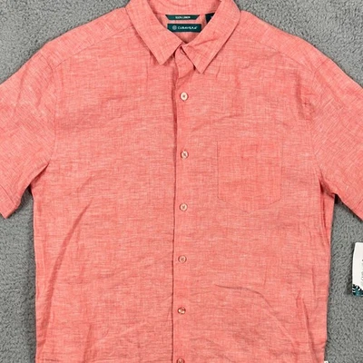 Cubavera Linen Shirt Button Up Mens Medium Coral Short Sleeve Pocket Casual NEW - Image 1 of 4