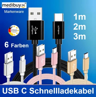 MEDIBUY24 Ladekabel USB Typ C für Samsung Huawei Xiaomi LG Oppo Galaxy S21 S22 Handy Daten