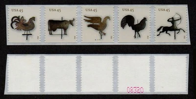 EE. UU., SCOTT # 4613-17, TIRA DE PNC5 #S11111 PALETAS WETAHER CON NÚMEROS EN LA PARTE POSTERIOR Foto 1 de 2