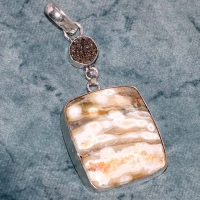 Colgante largo océano jaspe titanio druzy chapado en plata 925 2,5" GW Foto 1 de 3