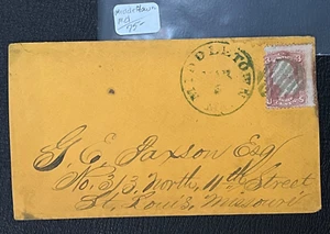 1860s MIDDLETOWN MD GREEN FANCY CANCEL BIG MARGIN MISPERF STAMP EFO ! MO PAXSON - Picture 1 of 3