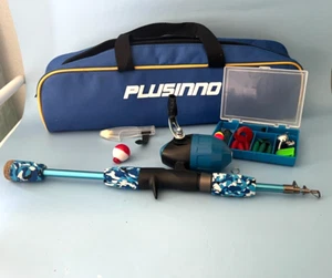PLUSINNO Kid Fishing Pole Telescopic Fishing Rods Reel Combo Travel Kits - Picture 1 of 7