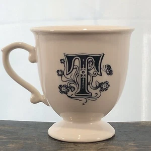 Anthropologie Monogram T Initial MISSUS Footed Pedestal Coffee Mug Flowers - Picture 1 of 5