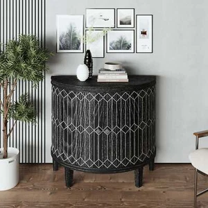 Accent Cabinet Half-moon 2 Door Wooden Storage Cabinet with Two-tier Storage - Picture 1 of 10