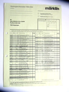 Märklin Händler-Auftragsschein Übertragene Neuheiten 1989/90 --- 712 - Bild 1 von 3