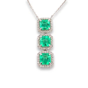 Collar Colgante Esmeraldas y Diamantes 4.71ct Natural Verde Esmeralda Colombiana 18K - Imagen 1 de 10