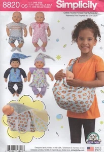 Simplicity Sewing Pattern 8820 Dolls Clothes, Bag and Sling for 15" Doll New - Picture 1 of 10