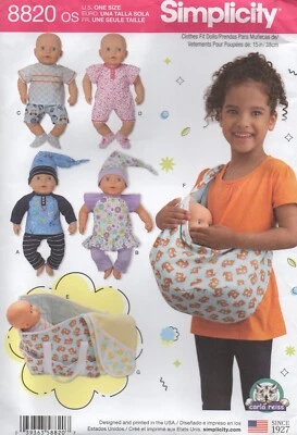 Simplicity Sewing Pattern 8820 Dolls Clothes, Bag and Sling for 15" Doll New - Image 1 of 4