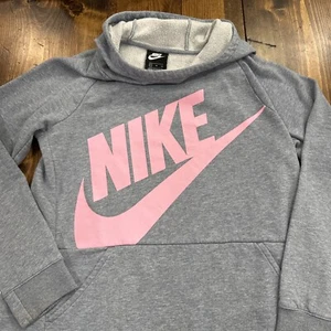 Nike Hoodie Sweatshirt Youth Girls XL Gray Pink Big Logo Hi Low Hem Swoosh - Picture 1 of 14