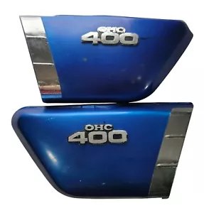 Vintage Set 1975 Kawasaki KZ400 Side Covers Panels Blue With OHC 400 Emblem - Picture 1 of 14