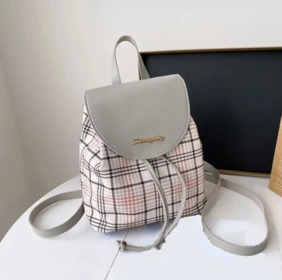 Plaid Check Cute Mini Backpack Bag Purse for Women & Girls Faux Leather - Image 1 of 4