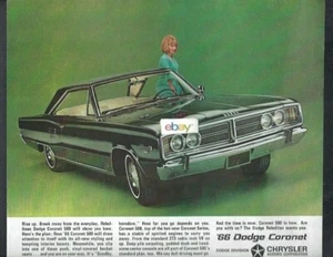 DODGE DIVISION CHRYSLER 1968 CORONET 500 IN GREEN 2 DOOR 10" X 13" DULLSVILLE AD - Picture 1 of 2