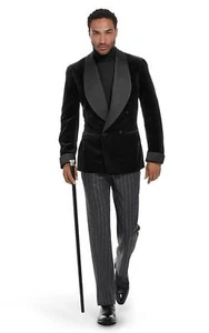 Men's Smoking Jacket Party Host Wear Black Velvet Tuxedo Jackets Blazers Coats - Picture 1 of 2
