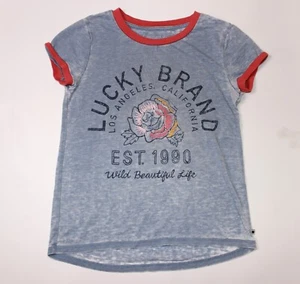 Girl's Lucky Brand Rose Logo Wild Beautiful Life T Shirt Blue Youth Size M - Picture 1 of 4