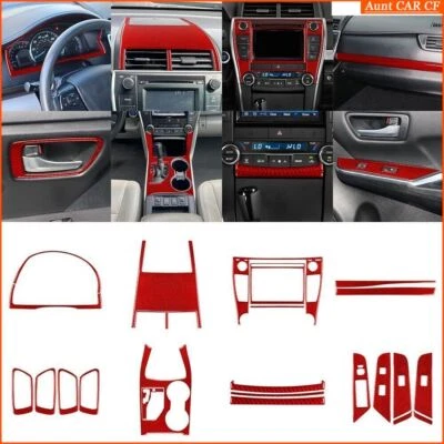 Kit completo de acabamento interno de fibra de carbono vermelha 25 peças para Toyota Camry 2015-2017 - Imagem 1 de 4