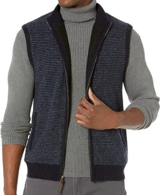NWT Pendleton NAVY/BLUE STRIPE Wool FULL-ZIP FLEECE-LINED Sweater VEST Jacket M - Image 1 of 4