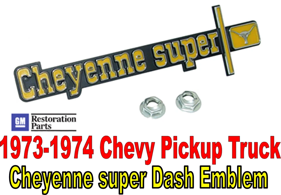 Chevrolet Cheyenne Super C10 1973-1974 camioneta pickup emblema de tablero, Chevy nuevo Foto 1 de 4