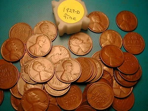 1927-D LINCOLN WHEAT CENT PENNY ROLL HIGH GRADE, all coins "FINE" - Picture 1 of 1