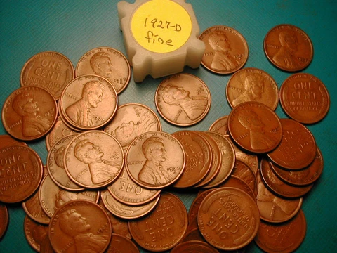 1927-D LINCOLN WHEAT CENT PENNY ROLL HIGH GRADE, all coins "FINE" Cover