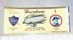 Vintage NOS Paper Canning Label - BURNHAM BRAND - EARLY CORN Newark NJ - Picture 1 of 1