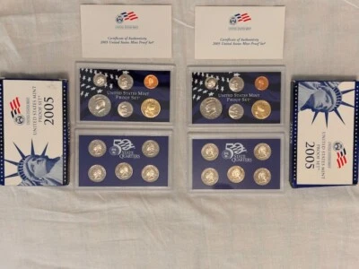 STUNNING VINTAGE LOT OF TWO (2) 2005 OGP US MINT CLAD PROOF SETS BLUE BOX COA - Image 1 of 3
