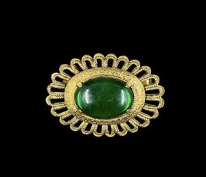 Vintage Brooch with Golden Filigree & Rich Green Center. - Picture 1 of 4