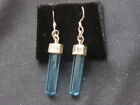 Stunning Sterling Silver Angry Face Blue Crystal Prism Dangle Earrings #1562