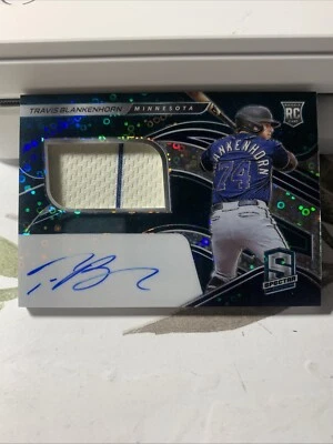 2021 Panini Spectra Neon Blue Rookie Jersey Auto#159 Travis Blankenhorn /199  - Image 1 of 3