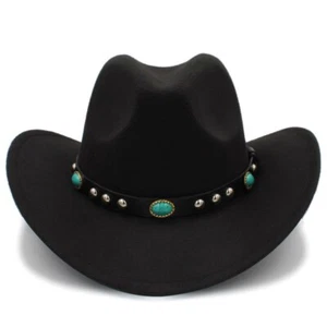 Cowboy, Cowgirl Hat, Western Style, Turquoise Strap, Men Women Retro Wide Brim - Picture 1 of 67